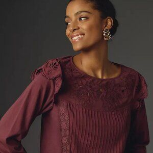 Anthropologie Tiny Long Sleeved Crescent Ruffled Lace Blouse Top Size NWT